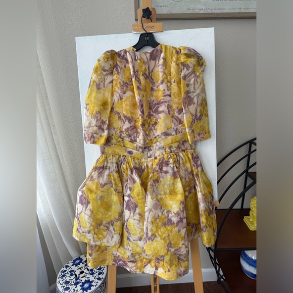 NWT ZIMMERMANN Lavered floral-print linen and silk-blend beblum mini dress sz 3 - Picture 4 of 6